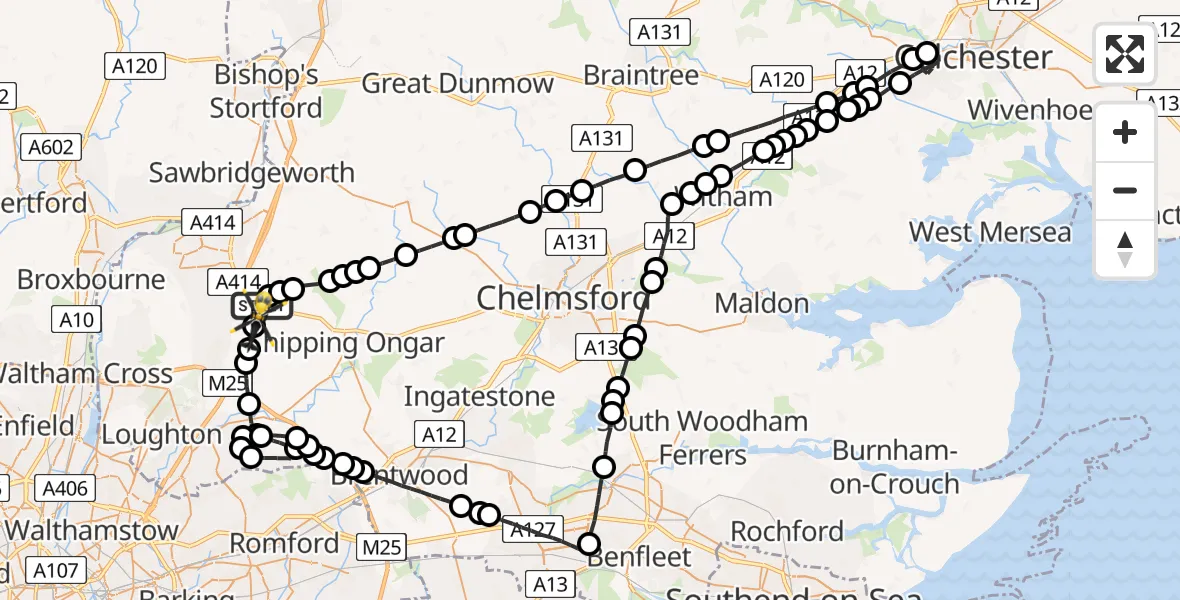 Flight route Police Helicopter North Weald Airfield - North Weald Airfield, 12 May 2026, 23:06