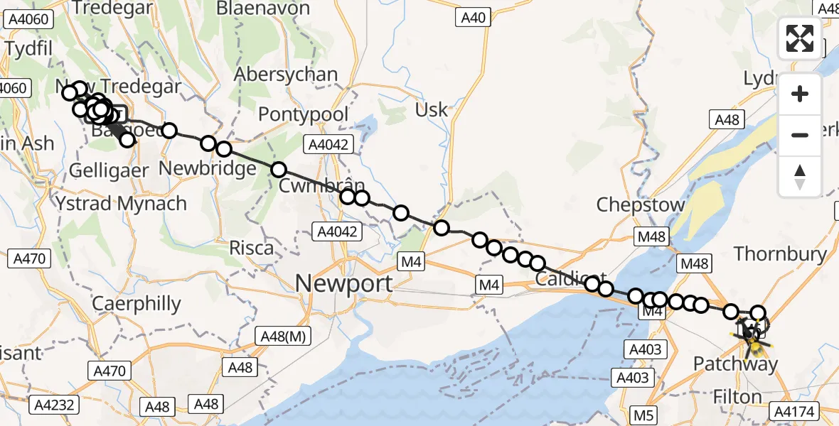Flight route Police Helicopter Deri - Almondsbury Helicopter Base, 12 May 2026, 23:12