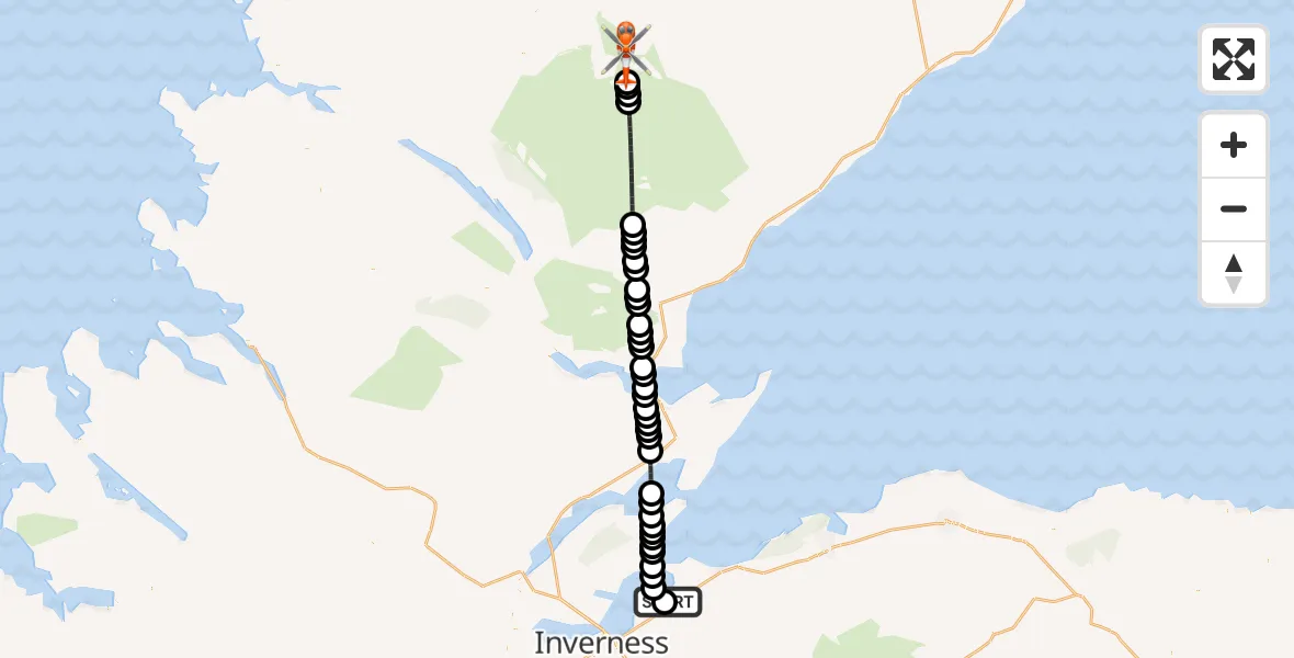 Flight route Coastguard Helicopter Inverness Airport - Highland, 13 May 2026, 00:06