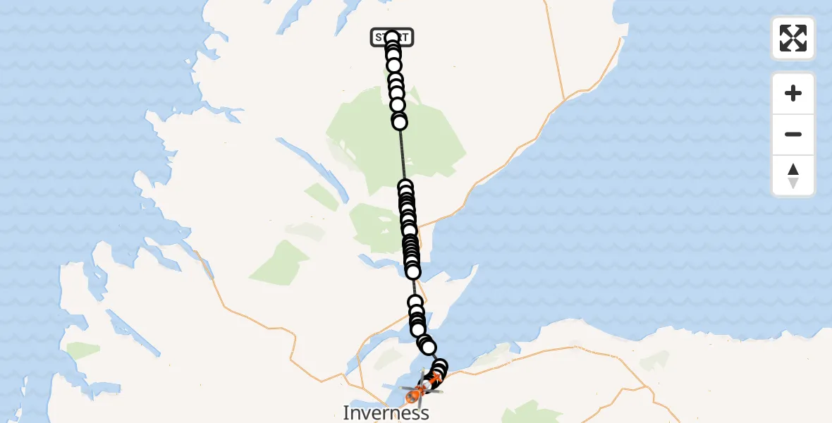 Flight route Coastguard Helicopter Achanellan - Inverness Airport, 13 May 2026, 00:54
