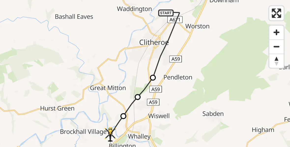 Flight route Police Helicopter Clitheroe - Billington, 13 May 2026, 01:09