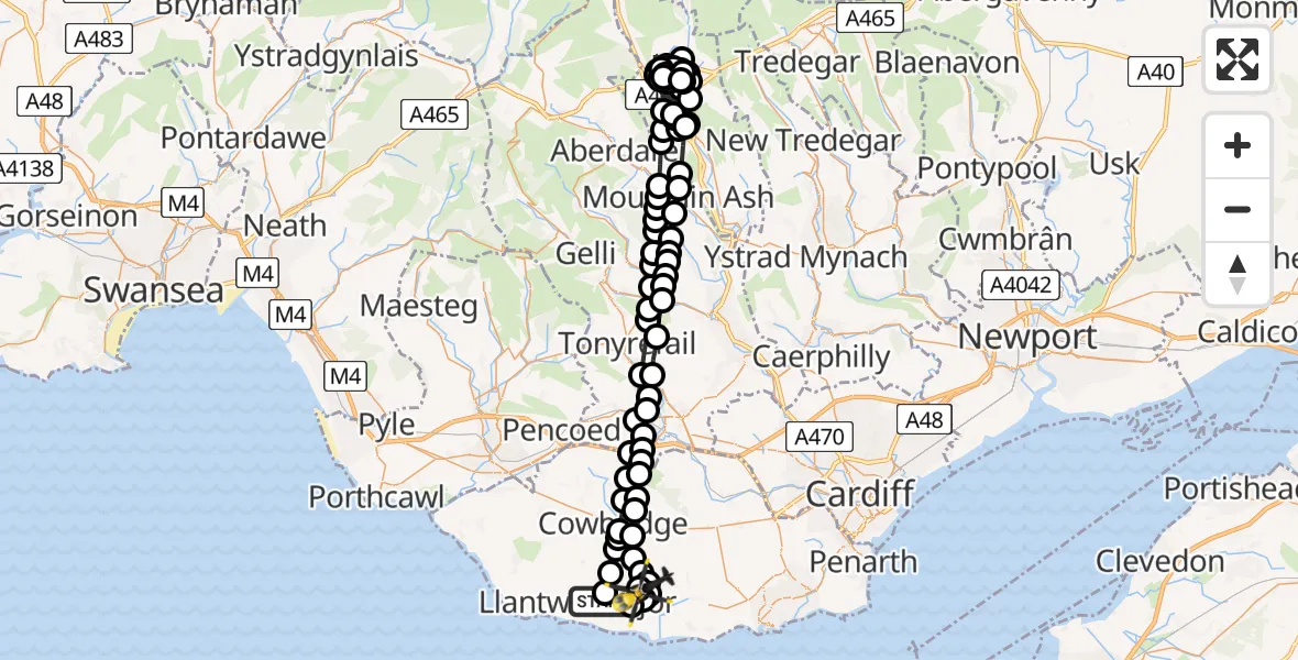 Flight route Police Helicopter Boverton - Flemingston, 13 May 2026, 01:20