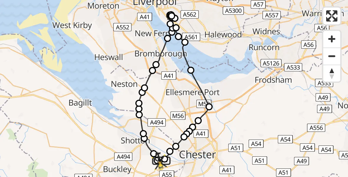 Flight route Police Helicopter Hawarden Airport - Sandycroft, 13 May 2026, 02:59