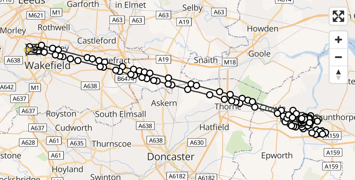 Flight route Police Helicopter Brandy Carr - East Ardsley, 13 May 2026, 03:00