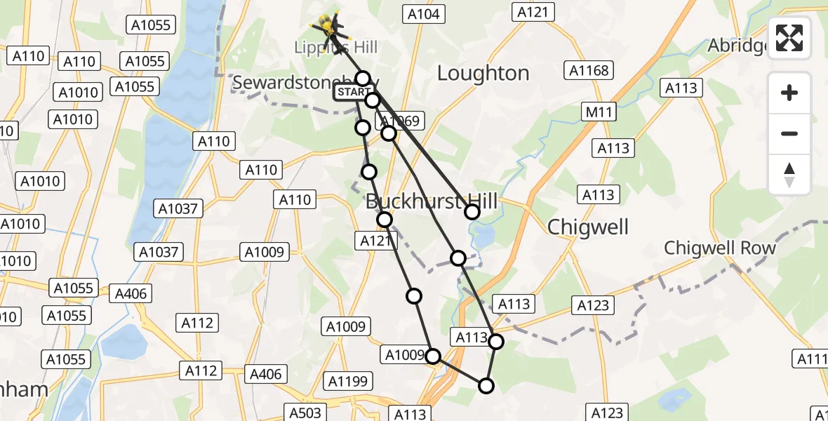 Flight route Police Helicopter Sewardstonebury - Sewardstonebury, 13 May 2026, 04:11