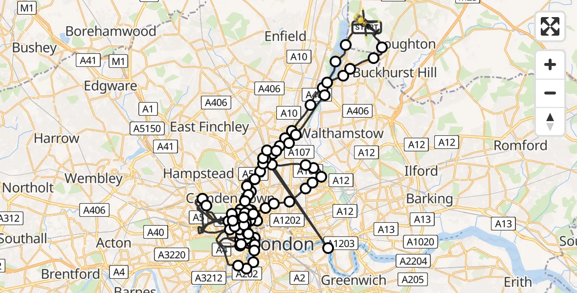 Flight route Police Helicopter Sewardstonebury - Sewardstonebury, 13 May 2026, 06:36