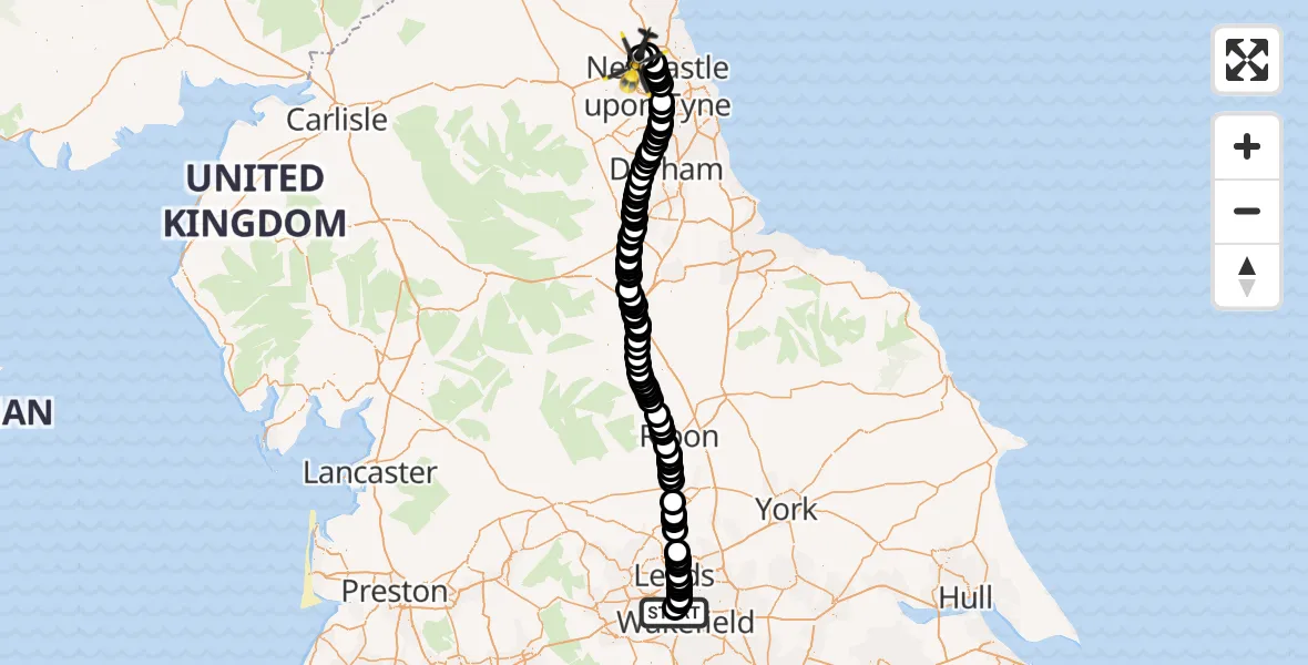 Flight route Police Helicopter East Ardsley - Newcastle International Airport, 13 May 2026, 07:43