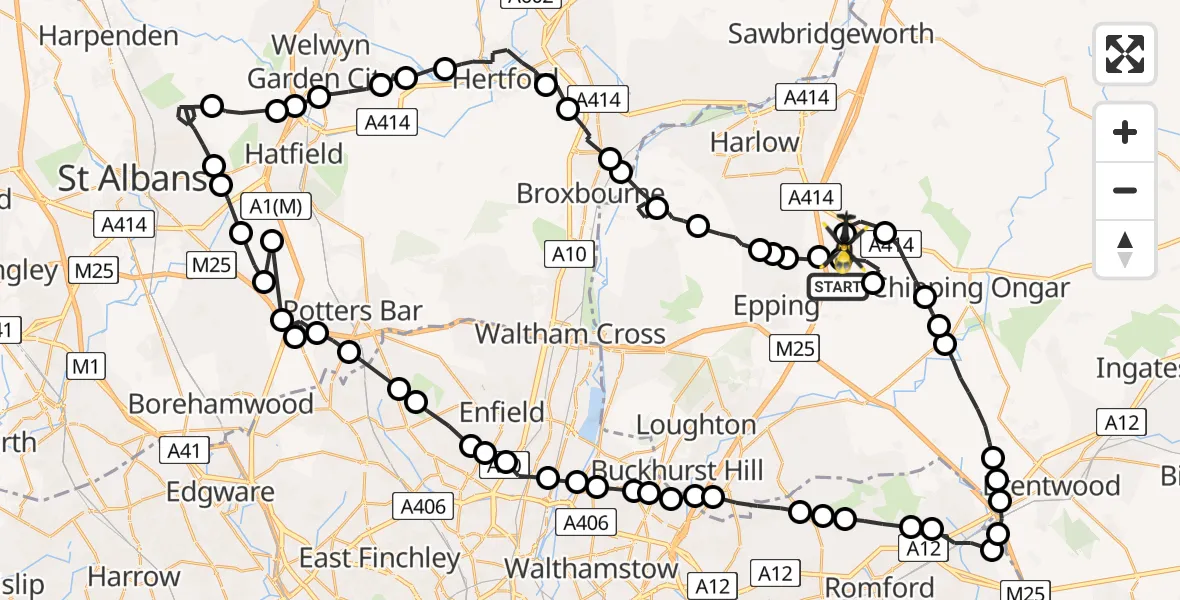 Flight route Police Helicopter Coopersale - North Weald Airfield, 13 May 2026, 08:15
