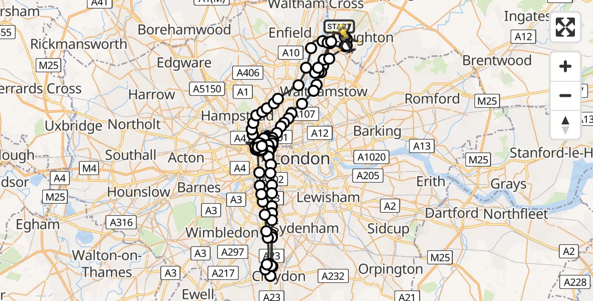 Flight route Police Helicopter Sewardstonebury - Sewardstonebury, 13 May 2026, 08:55