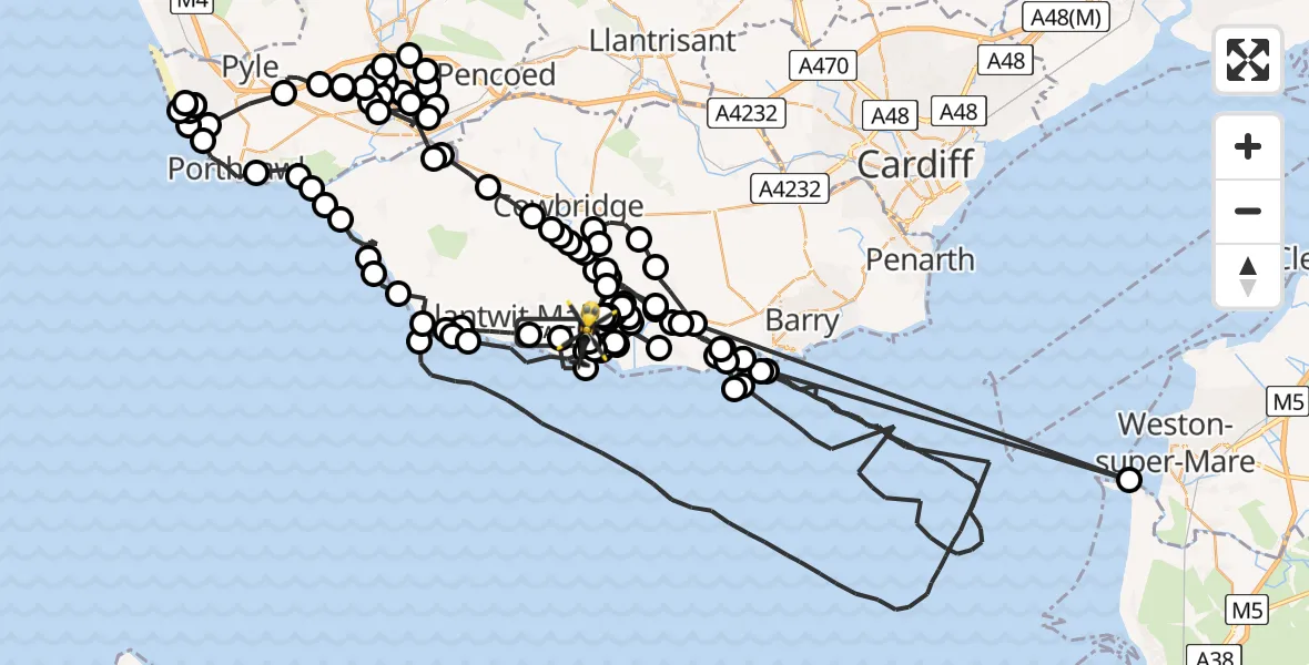 Flight route Police Helicopter Boverton - MOD St Athan, 13 May 2026, 08:56