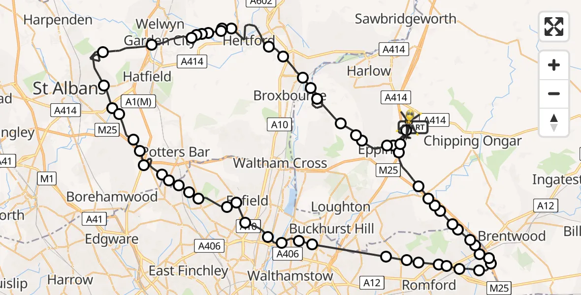Flight route Police Helicopter North Weald Airfield - North Weald Airfield, 13 May 2026, 09:05