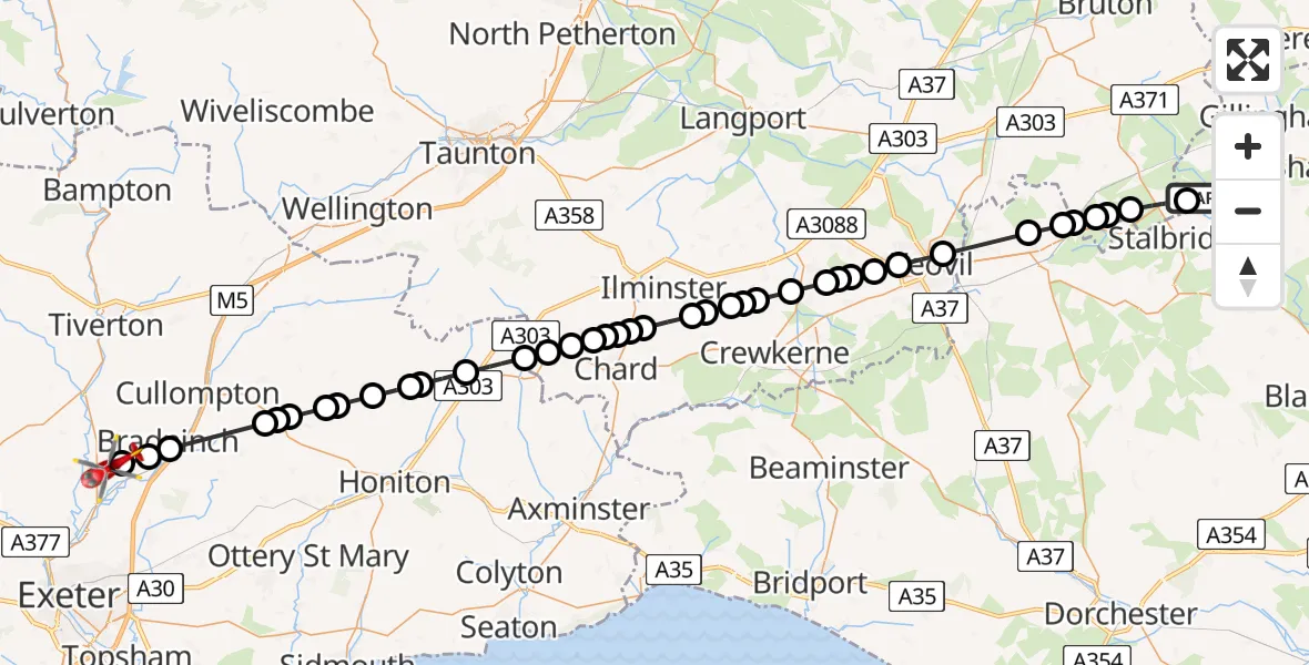 Flight route Air Ambulance Helicopter Henstridge Airfield - Silverton, 13 May 2026, 09:21