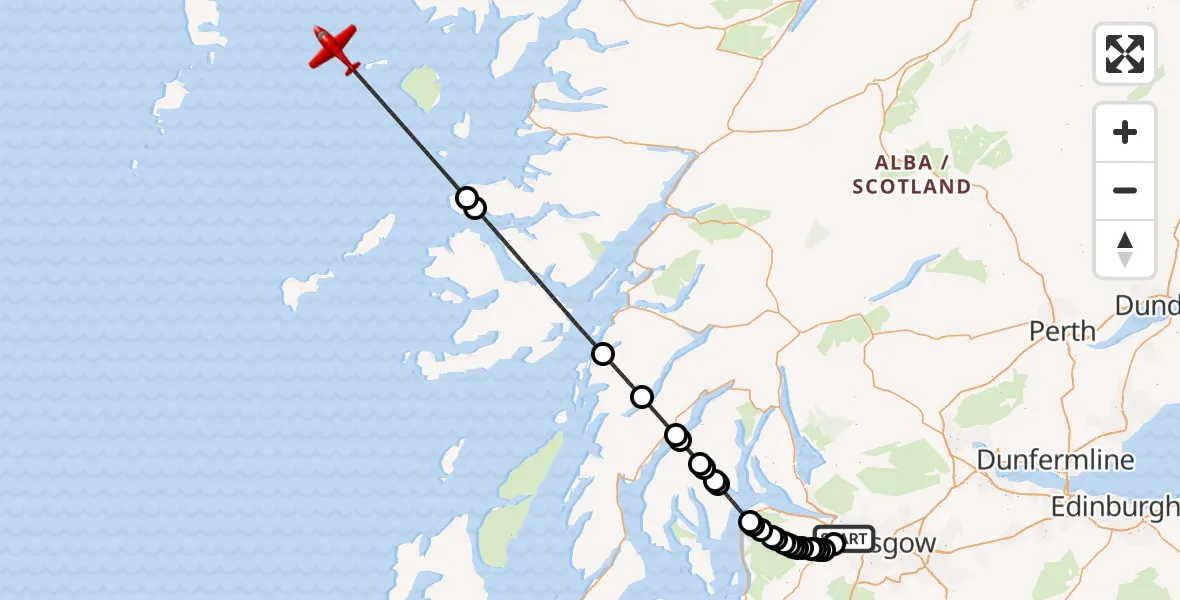 Flight route Air Ambulance Aircraft Glasgow Airport - Inner Seas, 13 May 2026, 09:28
