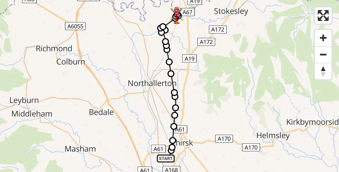 Flight route Air Ambulance Helicopter RAF Topcliffe - Appleton Wiske, 13 May 2026, 12:01