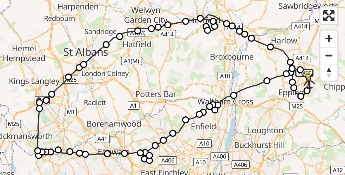 Flight route Police Helicopter North Weald Airfield - North Weald Airfield, 13 May 2026, 12:13