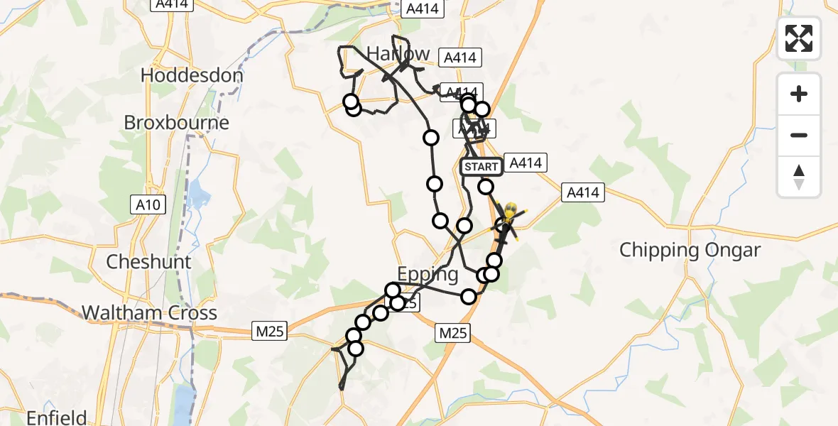 Flight route Police Helicopter North Weald Bassett - North Weald Airfield, 13 May 2026, 12:28