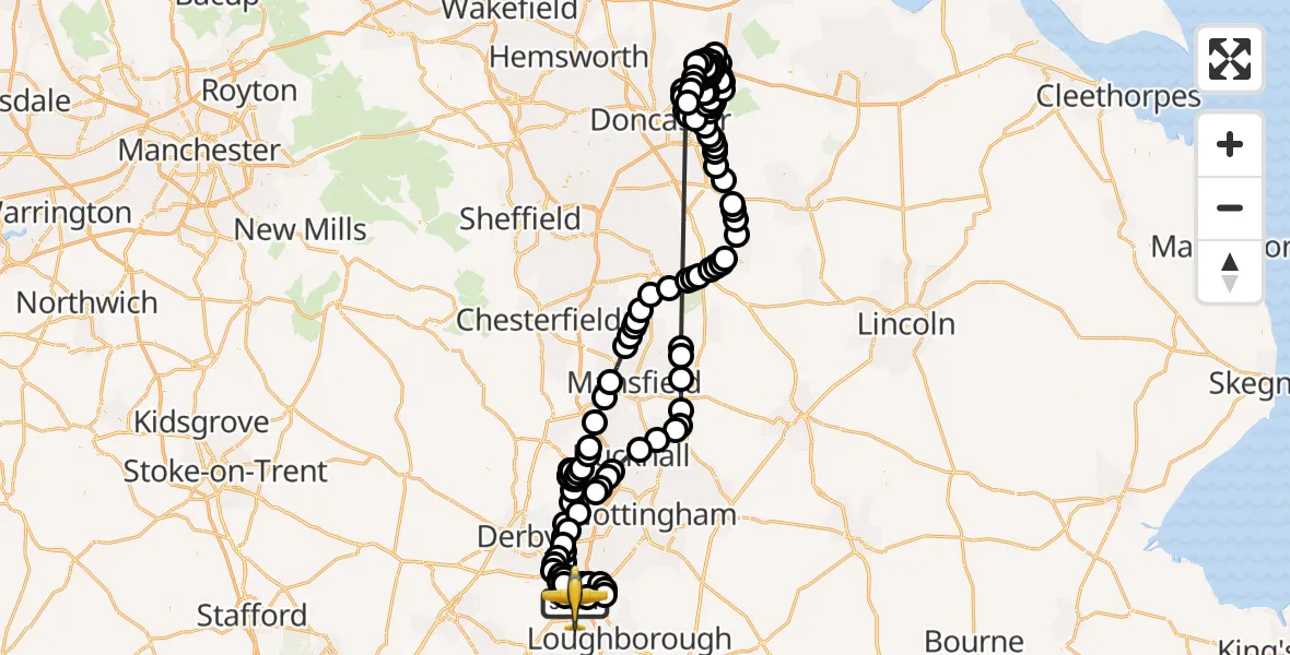 Flight route Police Aircraft East Midlands Airport - East Midlands Airport, 13 May 2026, 12:49