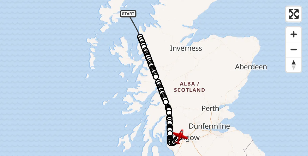 Flight route Air Ambulance Aircraft Inner Seas - Glasgow Airport, 13 May 2026, 12:58