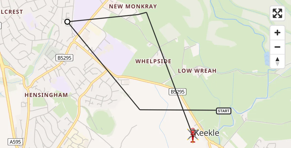 Flight route Air Ambulance Helicopter Keekle - Cleator Moor, 13 May 2026, 13:07