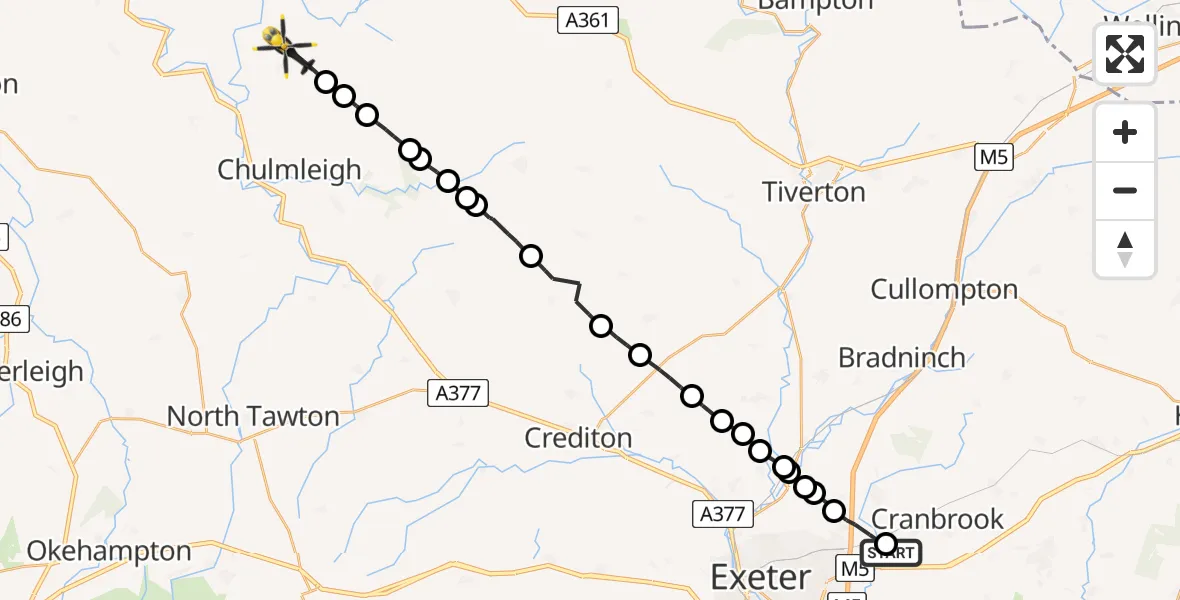 Flight route Police Helicopter Clyst Honiton - Kings Nympton, 13 May 2026, 13:20
