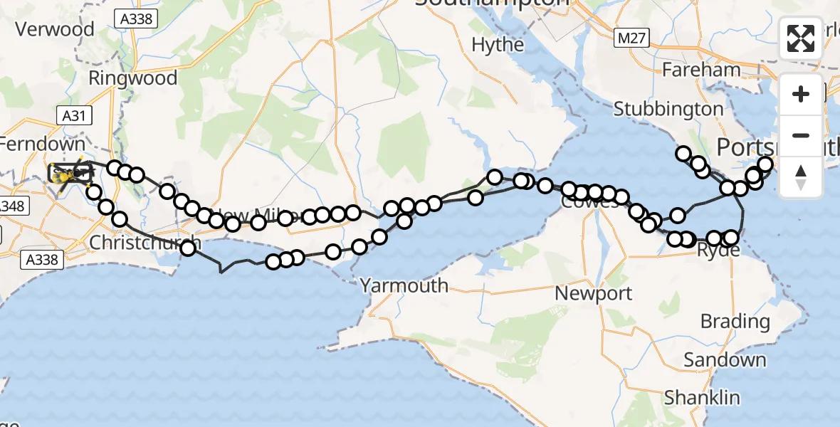 Flight route Police Helicopter Bournemouth Airport - Bournemouth Airport, 13 May 2026, 13:46