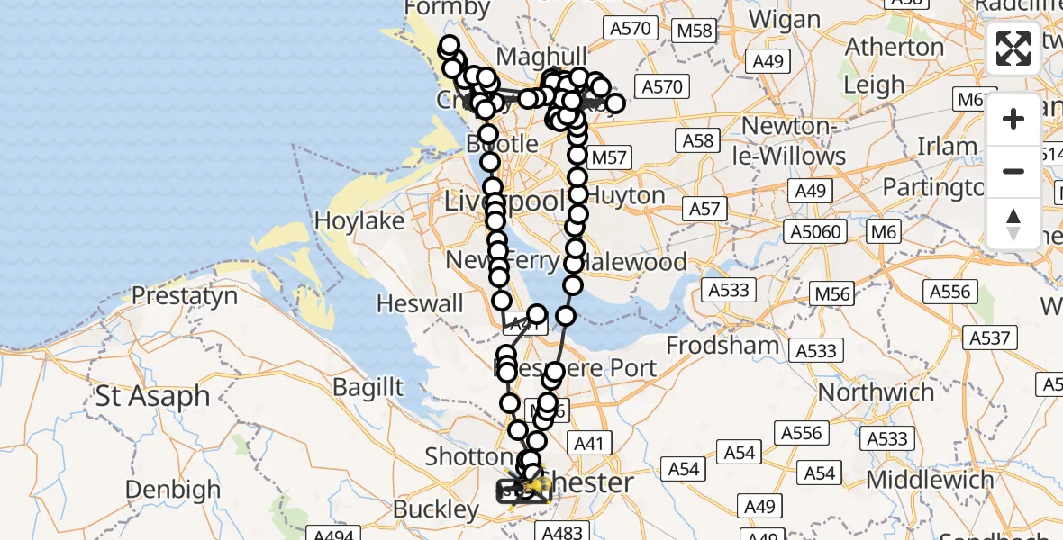 Flight route Police Helicopter Hawarden Airport - Sandycroft, 13 May 2026, 13:49