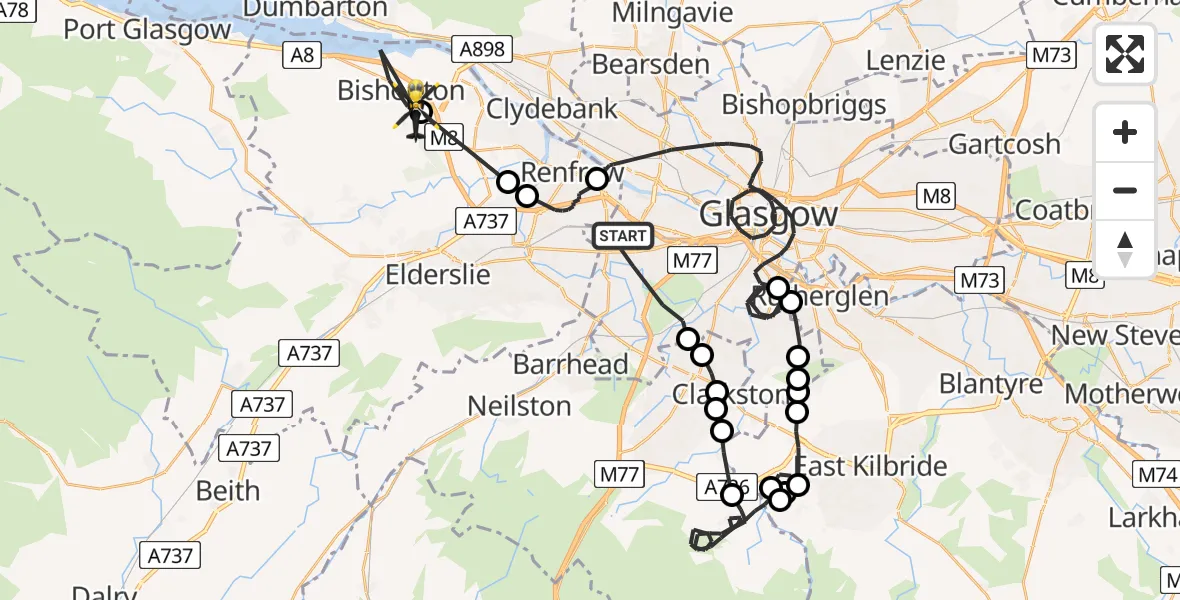 Flight route Police Helicopter Glasgow - Bishopton, 13 May 2026, 14:05