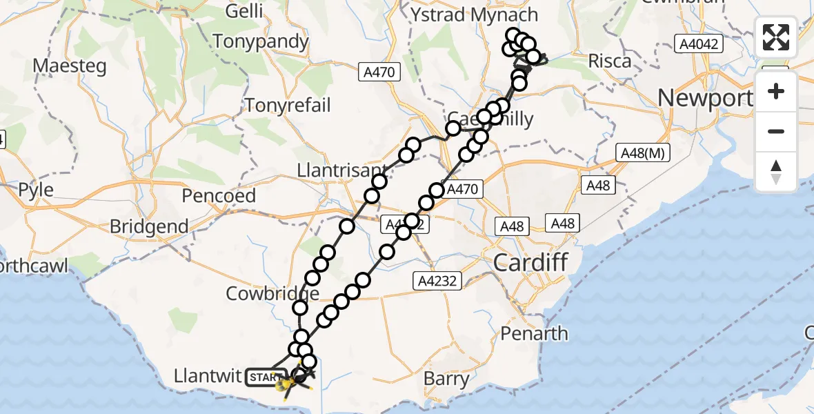 Flight route Police Helicopter MOD St Athan - MOD St Athan, 13 May 2026, 14:16
