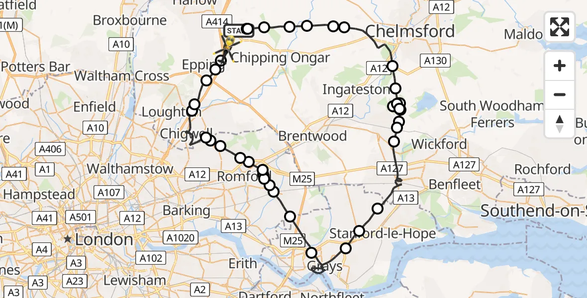 Flight route Police Helicopter North Weald Bassett - North Weald Airfield, 13 May 2026, 14:33