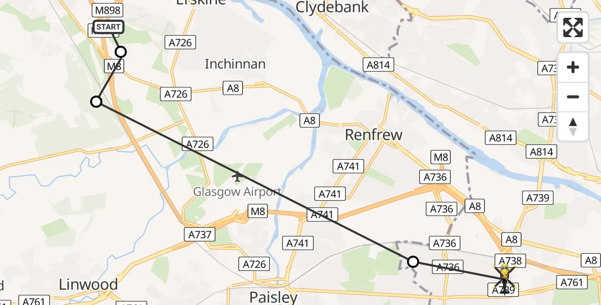 Flight route Police Helicopter Bishopton - Glasgow, 13 May 2026, 14:43