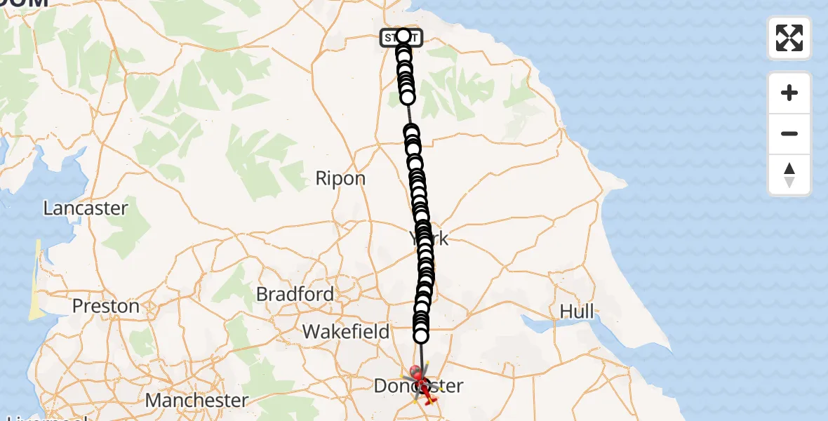 Flight route Air Ambulance Helicopter James Cook University Hospital - Intake, 13 May 2026, 14:45