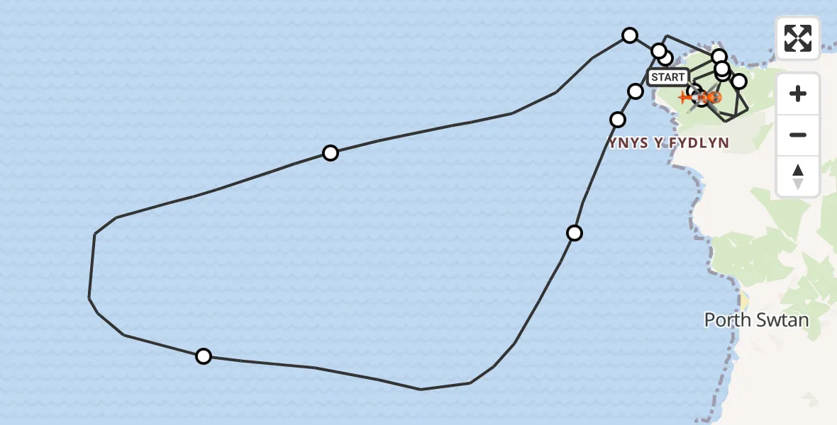 Flight route Coastguard Helicopter Llanfaethlu - Llanfaethlu, 13 May 2026, 14:52