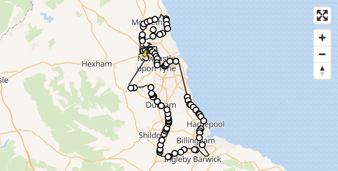 Flight route Police Helicopter Newcastle International Airport - Newcastle International Airport, 13 May 2026, 15:01