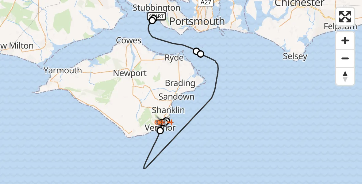 Flight route Coastguard Helicopter Solent Airport - Wroxall, 13 May 2026, 15:06
