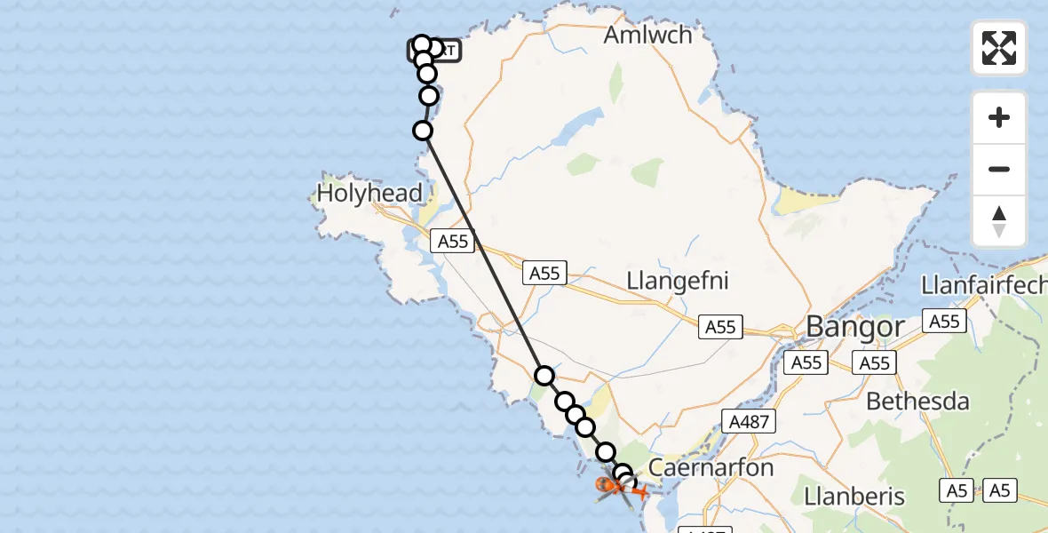 Flight route Coastguard Helicopter Porth Swtan - Pen-Lôn, 13 May 2026, 15:10