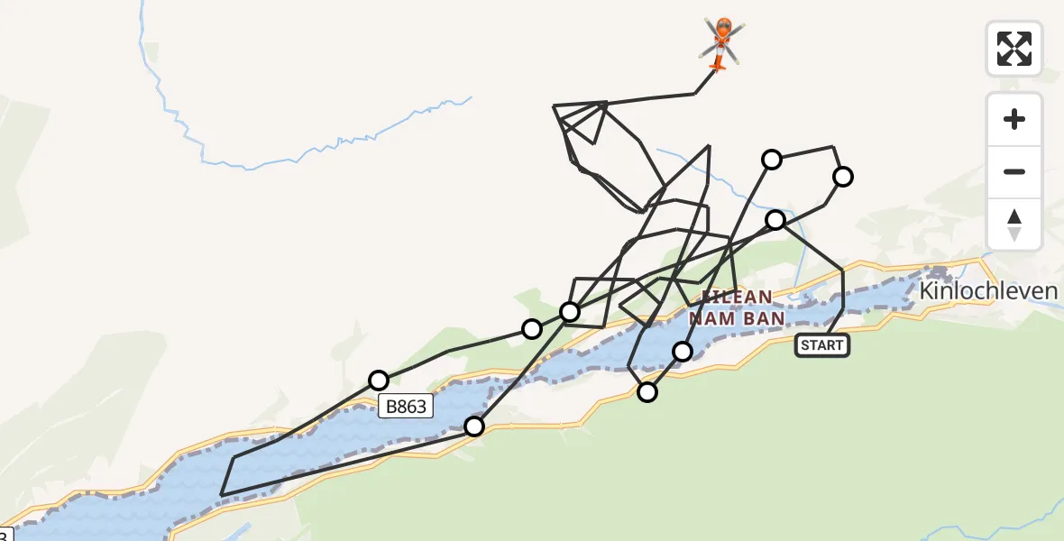 Flight route Coastguard Helicopter Kinlochleven - Coire na h-Eirghe, 13 May 2026, 15:24