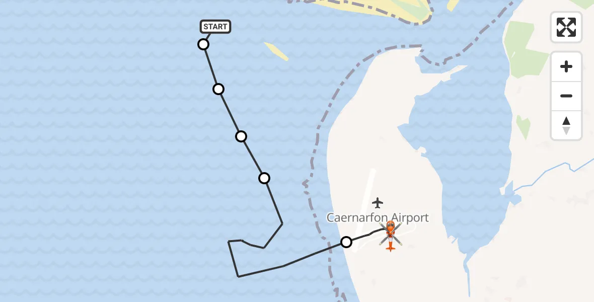 Flight route Coastguard Helicopter Pen-Lôn - Caernarfon Airport, 13 May 2026, 15:26