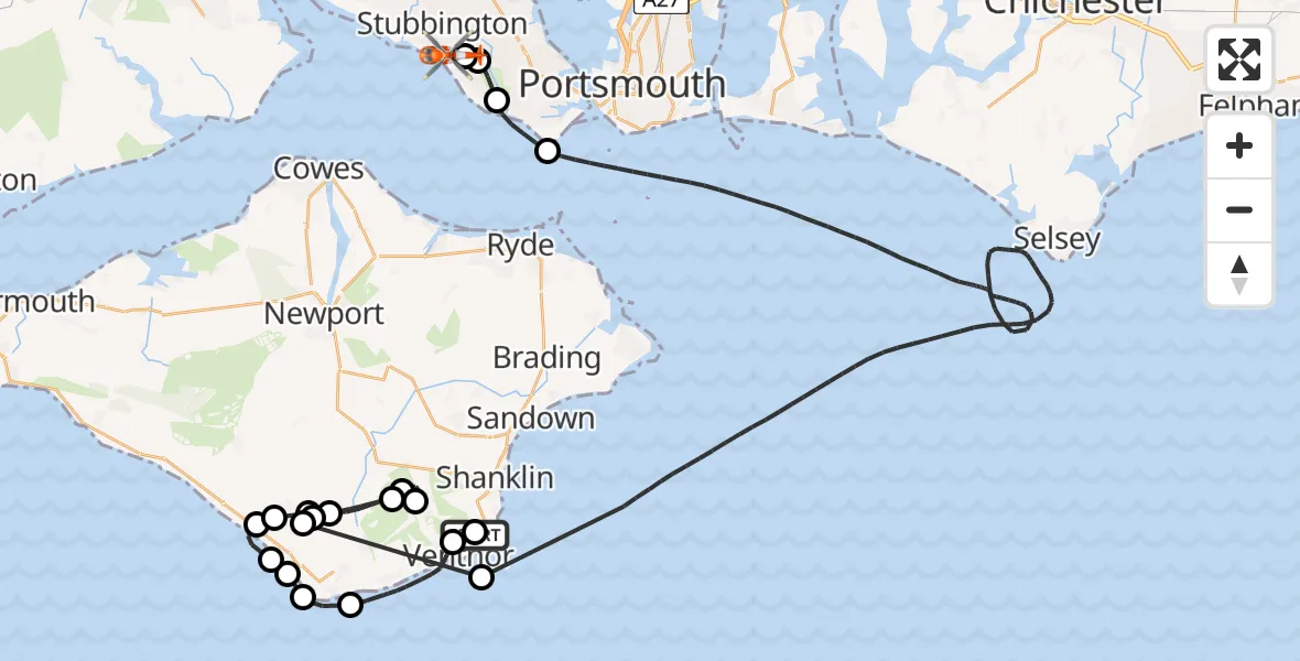 Flight route Coastguard Helicopter Shanklin - Solent Airport, 13 May 2026, 15:33