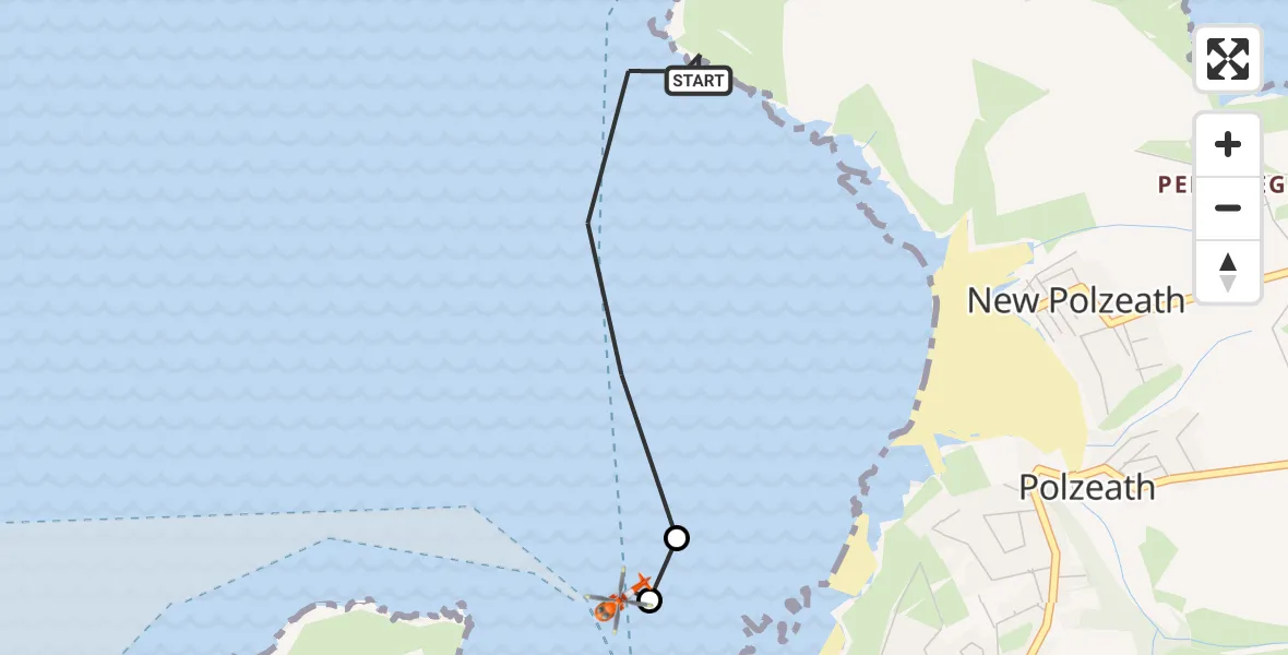 Flight route Coastguard Helicopter New Polzeath - New Polzeath, 13 May 2026, 15:39
