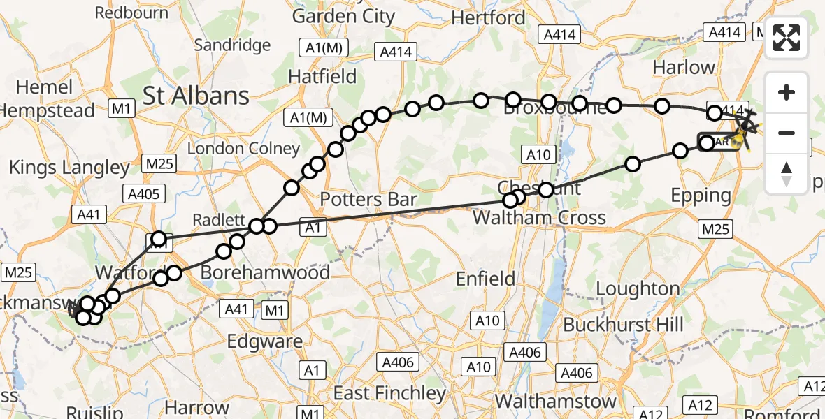 Flight route Police Helicopter North Weald Bassett - North Weald Bassett, 13 May 2026, 15:51