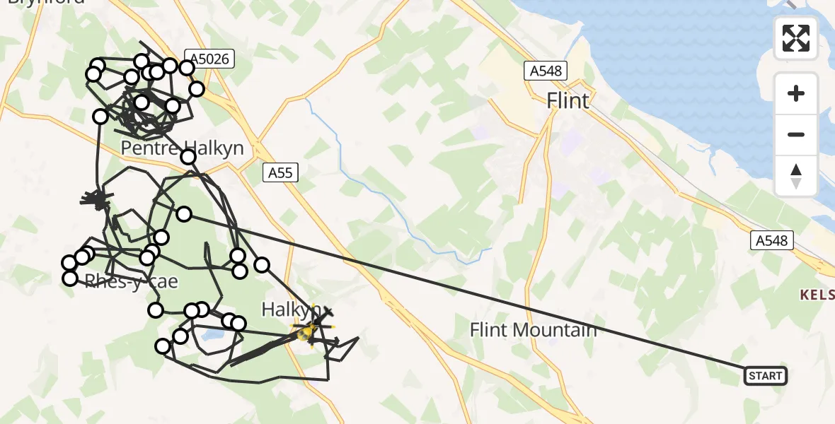 Flight route Police Helicopter Northop Hall - Halkyn, 13 May 2026, 16:01