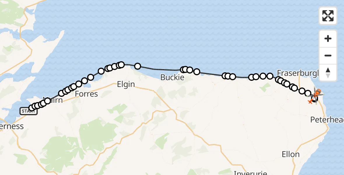 Flight route Coastguard Helicopter Inverness Airport - Crimond, 13 May 2026, 16:57