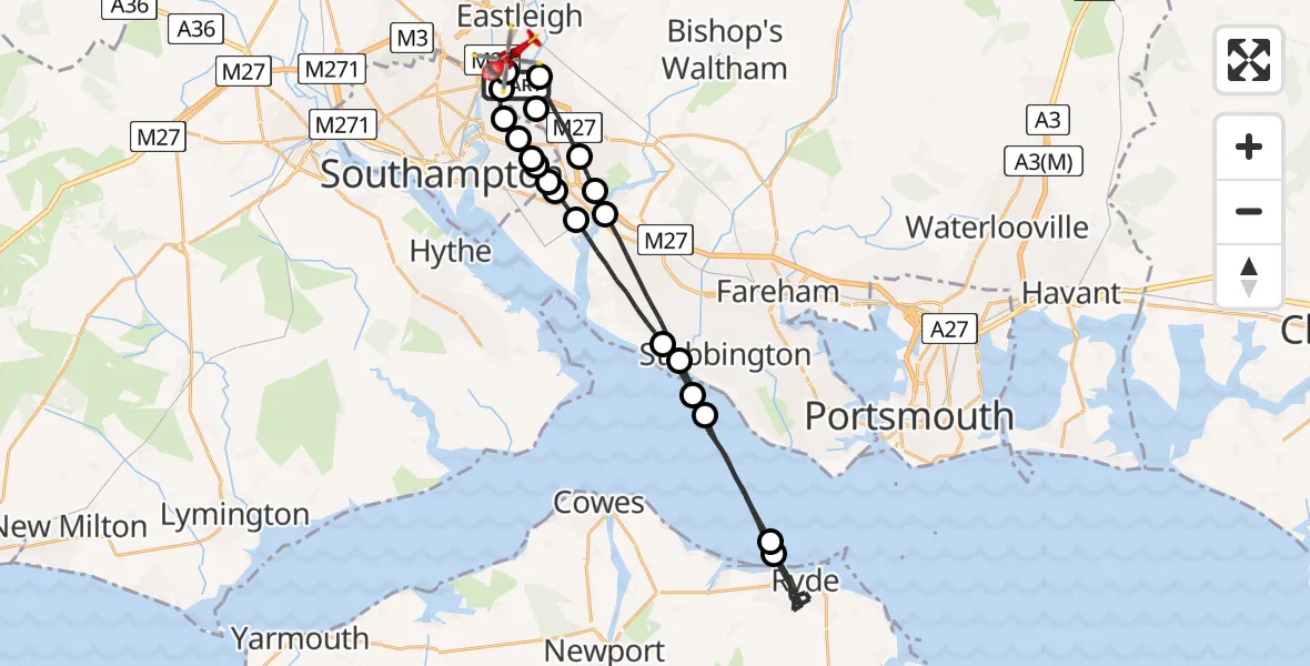 Flight route Air Ambulance Helicopter Southampton Airport - Southampton Airport, 13 May 2026, 17:27