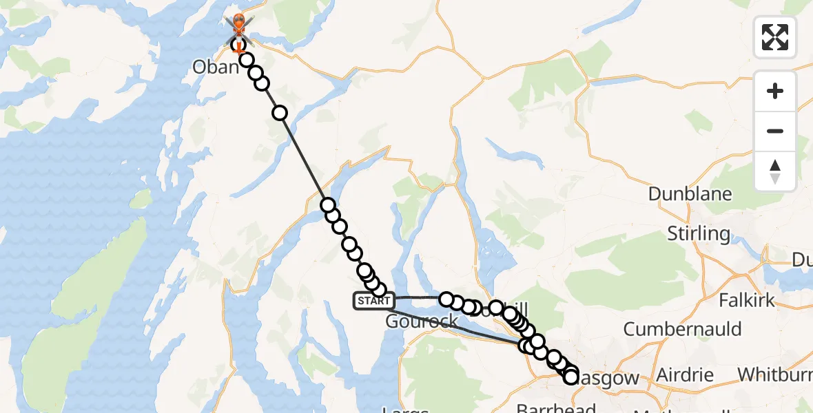 Flight route Coastguard Helicopter Inner Seas - Oban Airport, 13 May 2026, 18:07