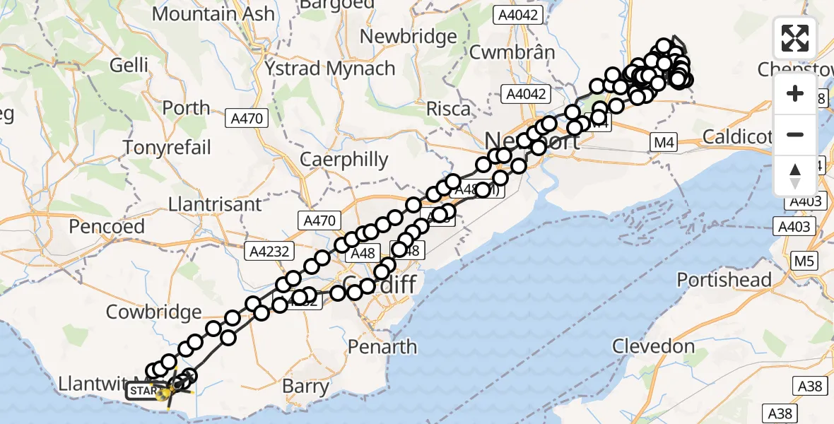 Flight route Police Helicopter Boverton - MOD St Athan, 13 May 2026, 18:56