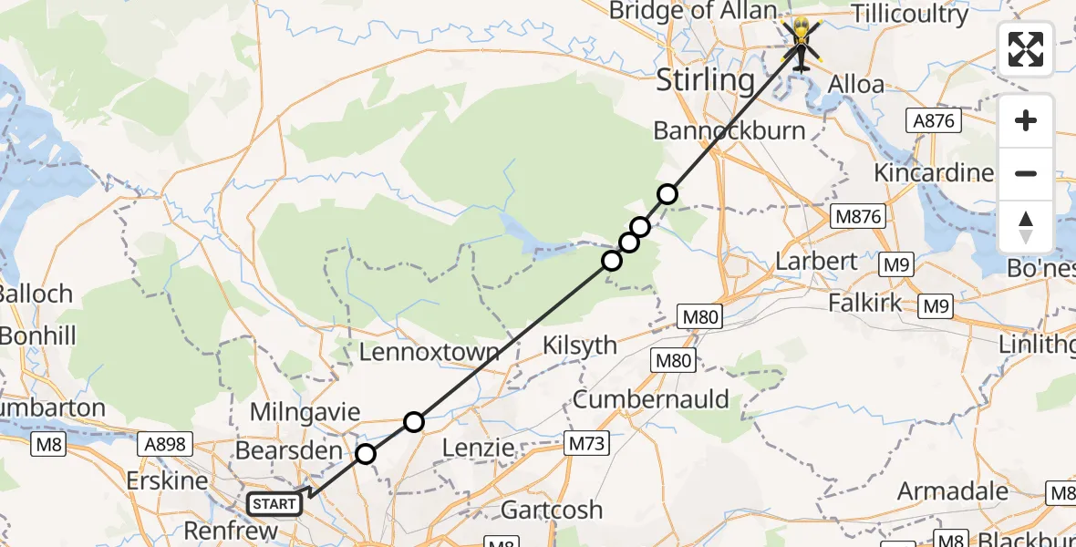 Flight route Police Helicopter Glasgow - Tullibody, 13 May 2026, 19:02