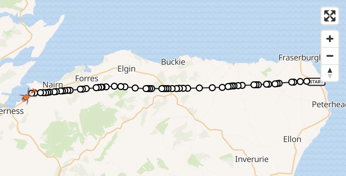 Flight route Coastguard Helicopter Crimond - Inverness Airport, 13 May 2026, 19:14