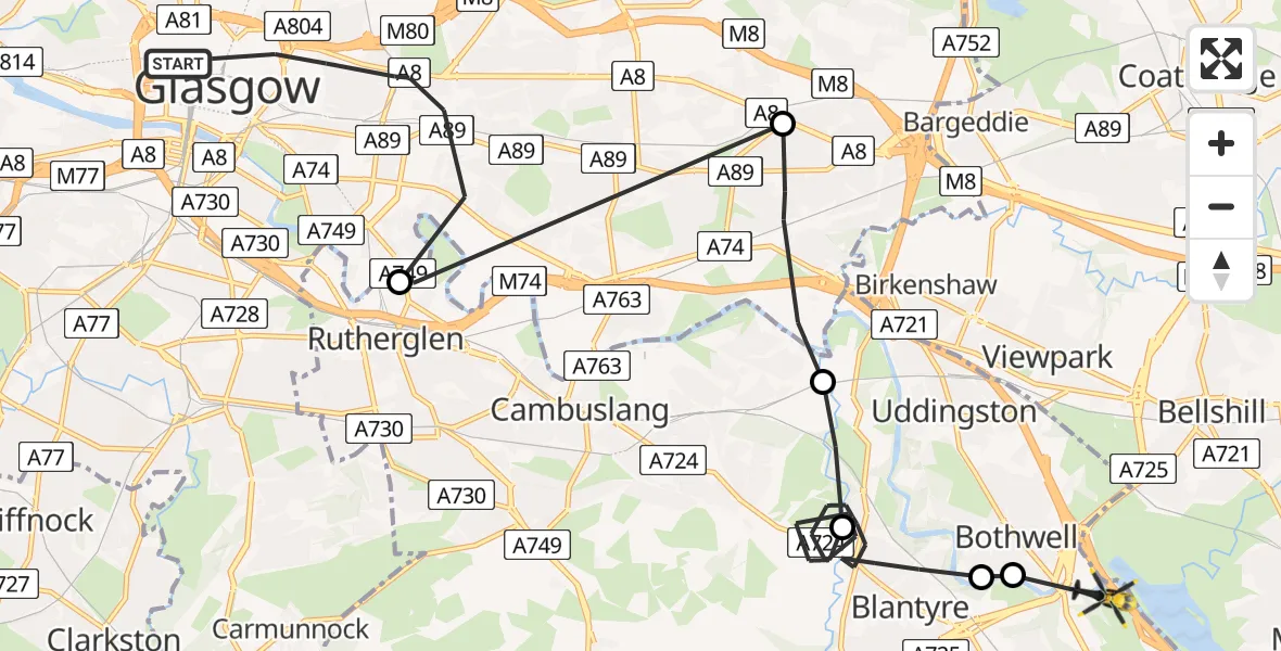 Flight route Police Helicopter Glasgow - Glasgow, 13 May 2026, 20:07