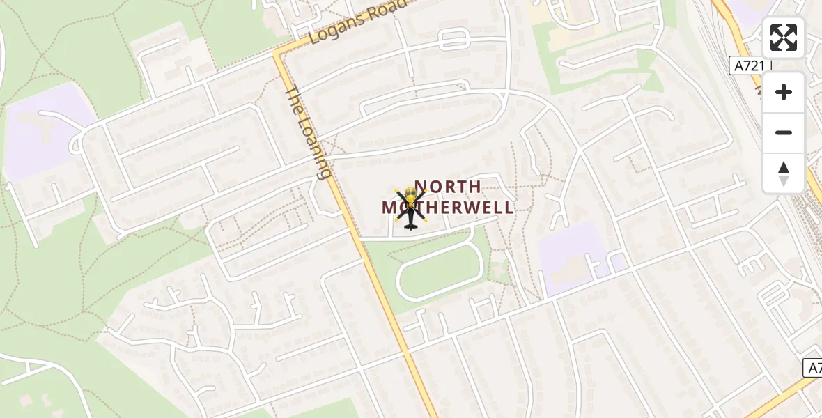 Flight route Police Helicopter Motherwell - Motherwell, 13 May 2026, 20:48
