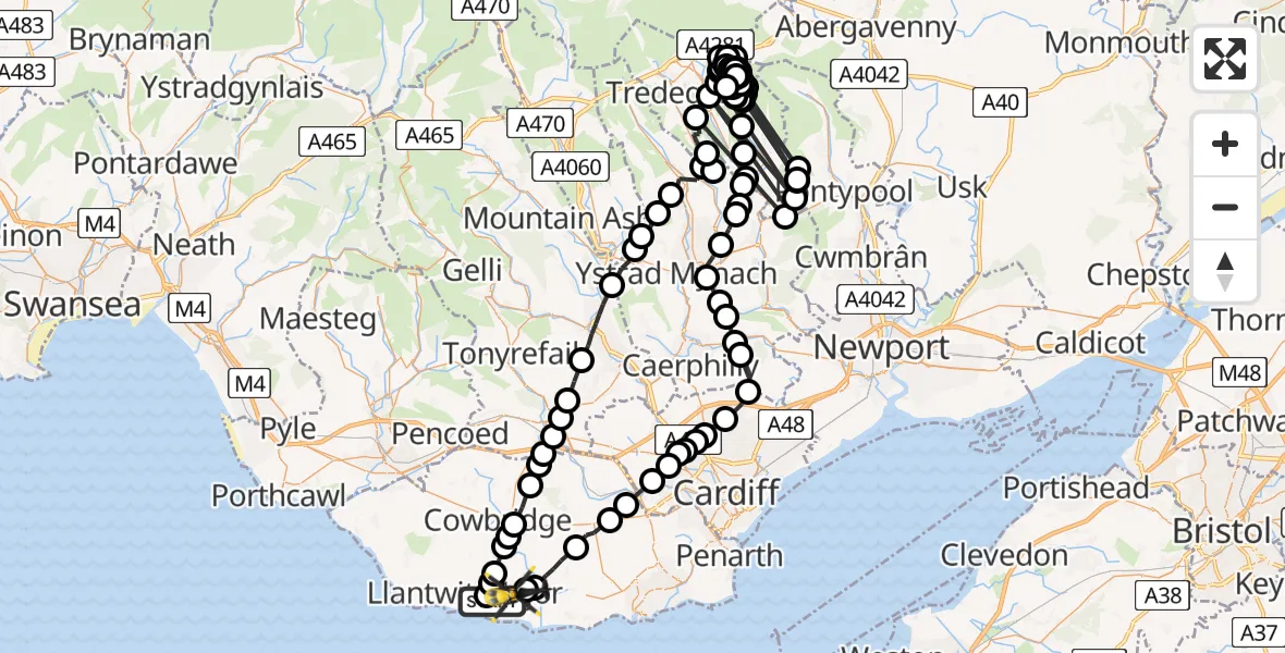 Flight route Police Helicopter MOD St Athan - MOD St Athan, 13 May 2026, 21:09